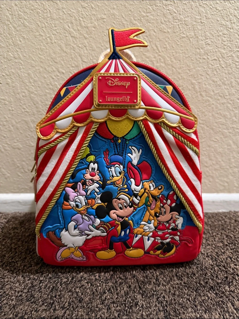 Loungefly Red Circus Tent Disney Character Kids Backpack